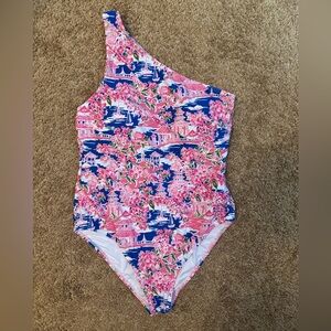 SweetHoney One-Shoulder Pink and Blue Floral Swimsuit